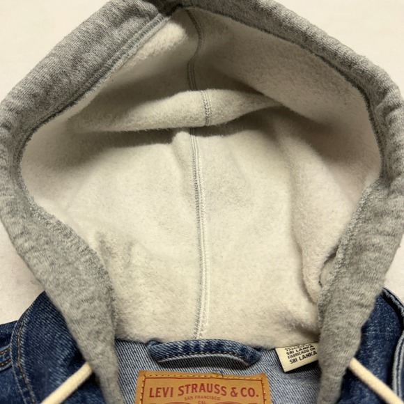 Levi Denim Trucker Jacket Hoodie Gray Sweatshirt Sleeves Women's Small Classic - Picture 10 of 16